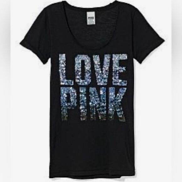 PINK Victoria's Secret Tops - Black and silver ‘LOVE PINK’ sequin t-shirt size S